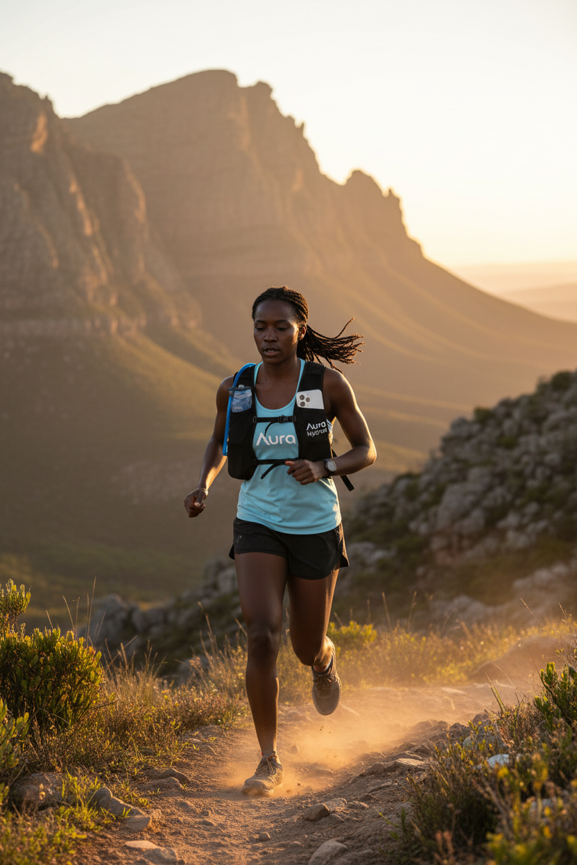 Aura Hydrate branded lifestyle trail shot