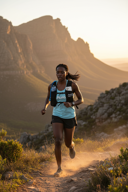 Aura Hydrate branded lifestyle trail shot